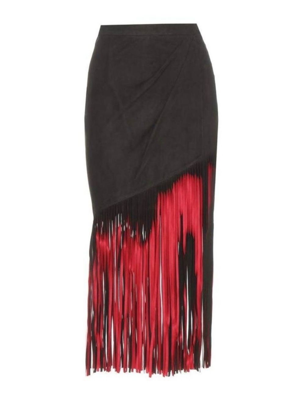 NWT Tamara Mellon Goat Suede w/ Two-Tone Black and Red Fringe Midi Skirt size 0 - Picture 1 of 9